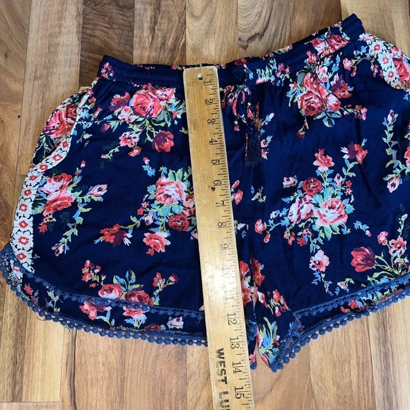 Blue Rain 100% Rayon Floral Pompom Shorts Flowy Casual Blue Women’s M - Picture 5 of 5